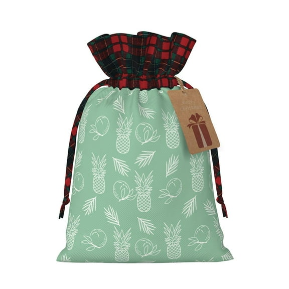 Kdxio Tropical Pineapple Christmas Drawstring Bags Xmas Buffalo Plaid Candy Bags Linen Treat Bags Christmas Gift Bags for Presents-Black