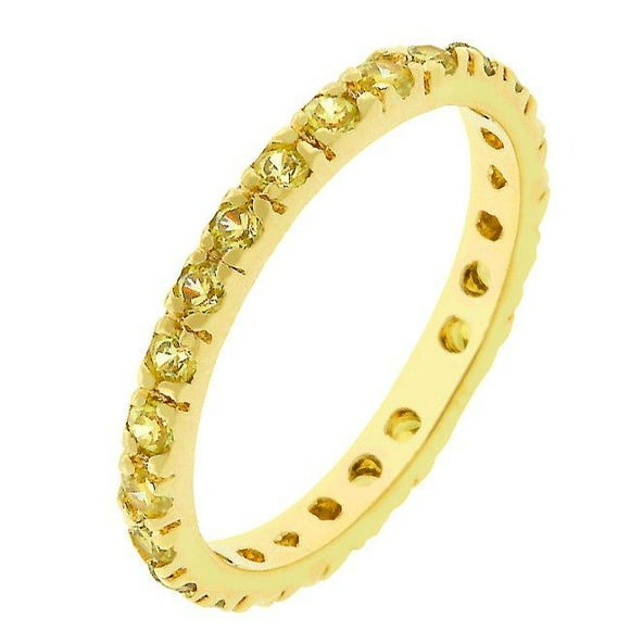 Bague Éternité Plaquée Or 18k avec Ensemble de Canaux Jaune CZ en Goldtone-Taille 6