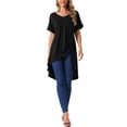 thumbnail image 2 of INSPIRE CHIC Women's Short Sleeve High Low Tops Waist Knot Asymmetrical Top V Neck Dressy Casual Blouse M Black, 2 of 6