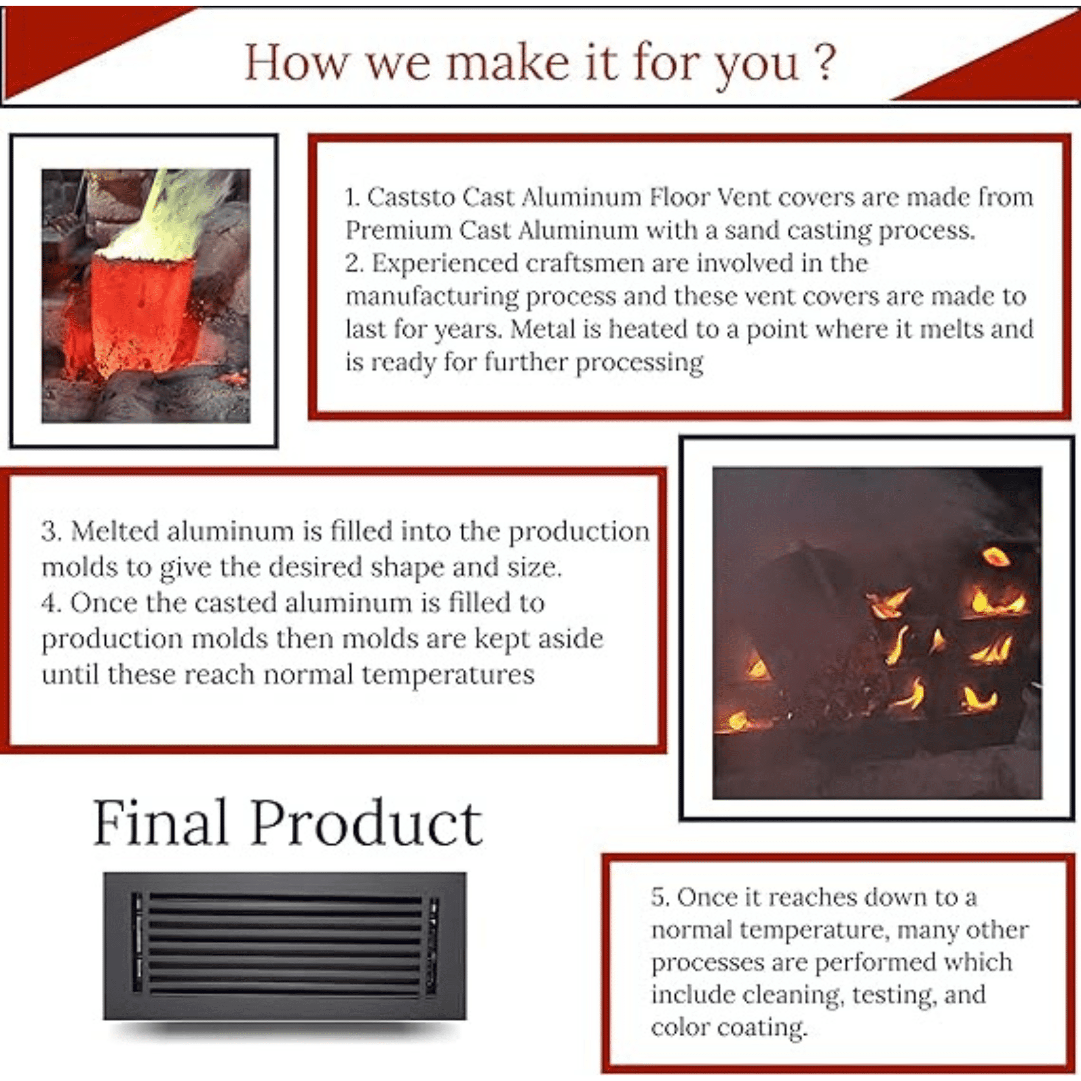 4"x10" (Duct Opening) Cast Aluminum All Metal | 5 MM Thick | Vent Cover Register by Caststo, Overall (6"x12") Heavy Duty vent-Express, For Floor, Ceiling, Wall | (Brown)