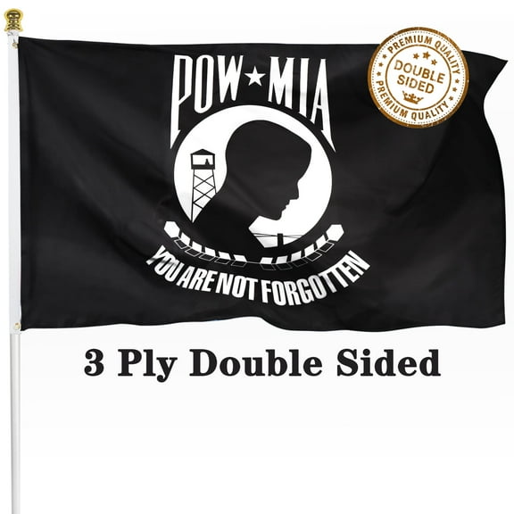 Pow Mia Flag 3x5 ft Double Sided, Heavy Duty 3 Ply Durable Polyester, You are Not Forgotten Prisoner of War Flag with Brass Grommets