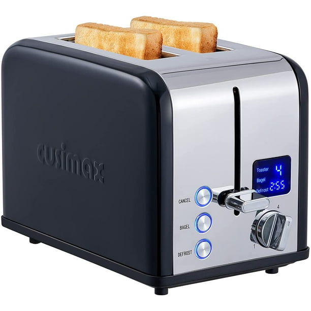 KitchMix Toaster 4 Slice, Bagel Stainless Toaster with LCD Timer, Extra  Wide Slots, Dual Screen, Removal Crumb Tray (Gray)