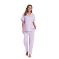thumbnail image 5 of ANLIQI Women's 100% Cotton Pajama Set Button Down Short Sleeve Shirt and Long Pants Sleepwear Soft ladies Lounge Sets(Light Purple, XL), 5 of 7