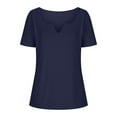 thumbnail image 5 of Lovskoo Summer Tops for Women 2024 V Neck Short Sleeve Trendy Solid Color Casual Top Shirt Navy, 5 of 8