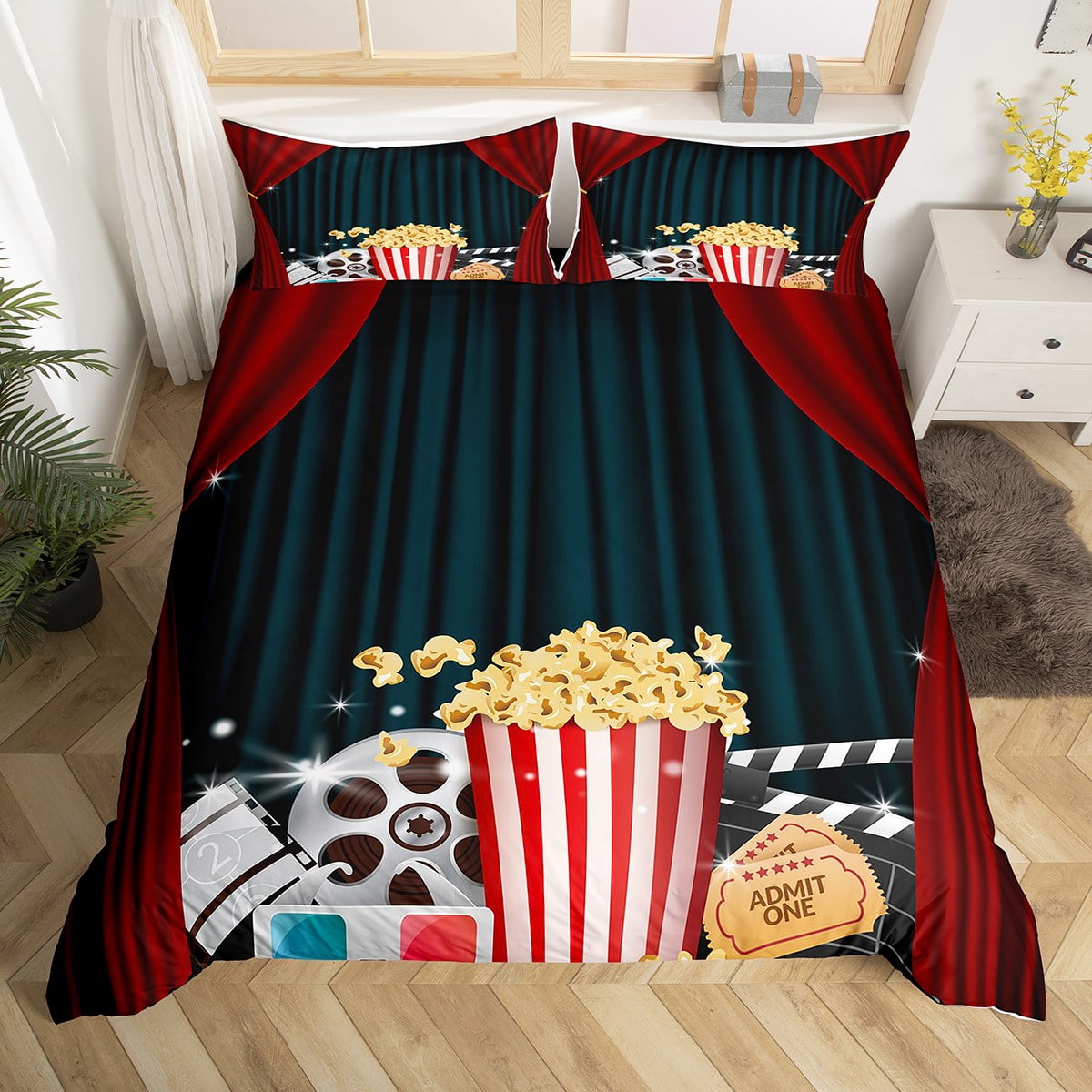 Movie Themed Bedding Set Twin Size Home Theater Decor Duvet Cover for