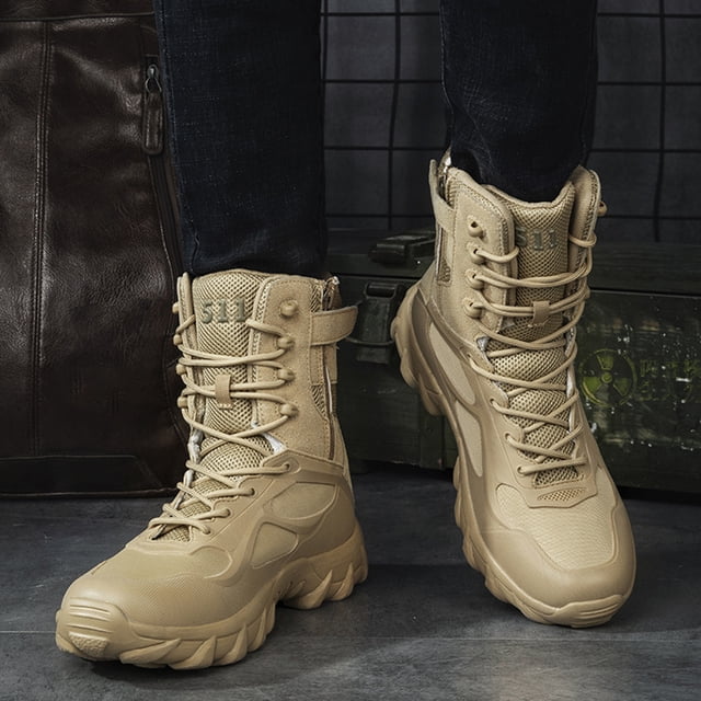 Botas de combate del desierto para hombres Zapatos de senderismo con cremallera lateral con cordones para actividades al aire libre
