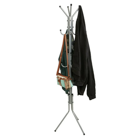 Mind Reader Standing Metal Coat Rack Hat Hanger 11 Hook for Jacket, Purse, Scarf Rack, Umbrella Tree Stand,
