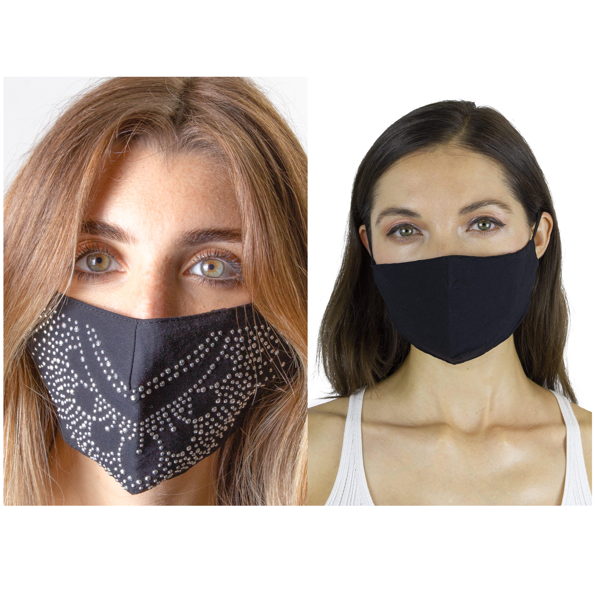 Jessica McClinktock 2 Piece Pack Face Mask Rhinestone/Solid