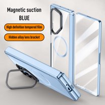 Dteck for Samsung Galaxy Z Fold 6 Case with Built-in Screen Protector & Hinge Protection,Z Fold6 Magnetic Case Compatible with MagSafe,Built-in Camera Ring Stand, Slim Fit Plating Bumper Cover,Blue