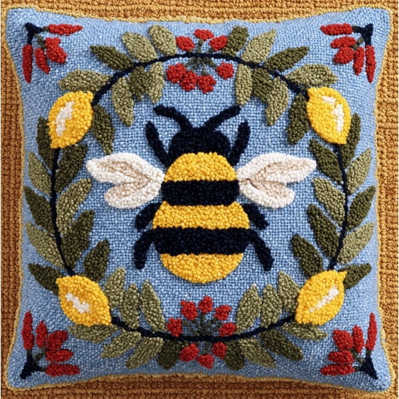 Latch Hook Kits for Kids Adults Bee and Wreath DIY Rug Tapestry Kits with Printed Canvas Embroidery Festival Gifts Home Decoration 17X17Inch