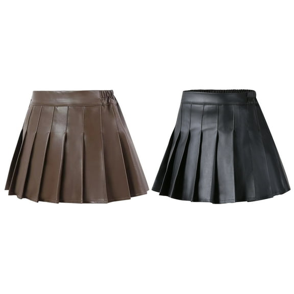 3-14T Pu Leather Skirts for Girls Kids & Teen & Toddler Pleated Skirts Mini High Waisted Skirt