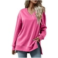 thumbnail image 2 of Babysbule Hoodless Sweatshirts for Women Fall And Winter Fashion Hatless V-Neck Long Sleeve Tops Sweatshirts, 2 of 5