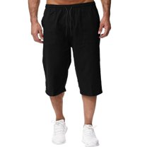 Riforla Mens Solid Color Casual Pants Japanese Sports Slim Pants Feet Mens Casual Shorts Black M