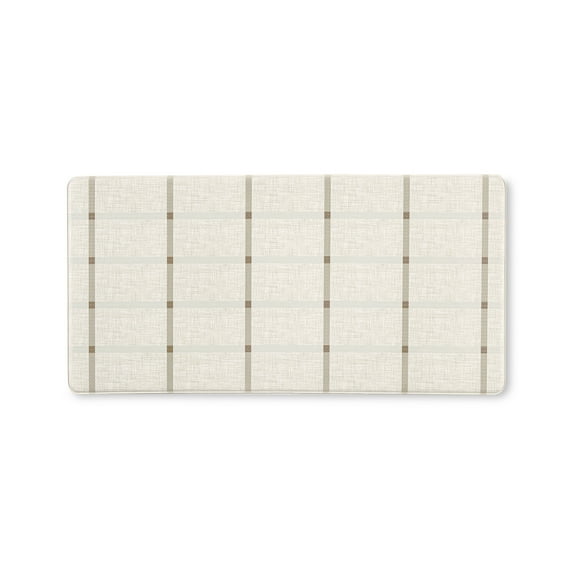 TOWN & COUNTRY BASICS Comfort Plus Windowpane Plaid Anti Fatigue Comfort Mat, Kitchen Mat, Standing Desk Mat, Dorm Room Rug, Non-Slip Backing, Beige, 18"x39"