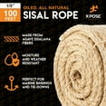 thumbnail image 3 of Sisal Rope - 1/2 Inch Thick Rope - 100 Ft Rope - Heavy Duty Durable Natural Fiber Rope - Crafts, Cat Scratching Post, Cat Tree Rope Replacement, Scratch Tower for Cats - Indoor/Outdoor Carpet, 3 of 5