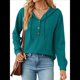 thumbnail image 3 of Sudadera con Capucha para Mujer, de Punto, de Larga, con Cordón Ajustable, Botones, Cuello en V, Informal, Tipo Jersey, con Capucha Azul Pavo Real M, 3 of 9