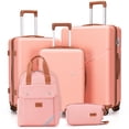 thumbnail image 1 of Set de equipaje Cosbarn, funda rígida de plástico ABS de 5 piezas con cierre TSA, color rosa, 1 of 9