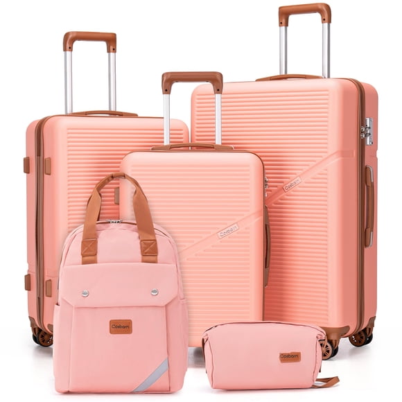 Set de equipaje Cosbarn, funda rígida de plástico ABS de 5 piezas con cierre TSA, color rosa