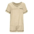 thumbnail image 5 of Diufon Satin Pjs Sets for Women V Neck Short Sleeve Tops Elastic Waist Shorts Loungewear Sets, 5 of 7