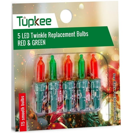 Tupkee LED Replacement Twinkle Bulbs - Red & Green T5 Smooth Bulbs - 5 Bulb per pkg