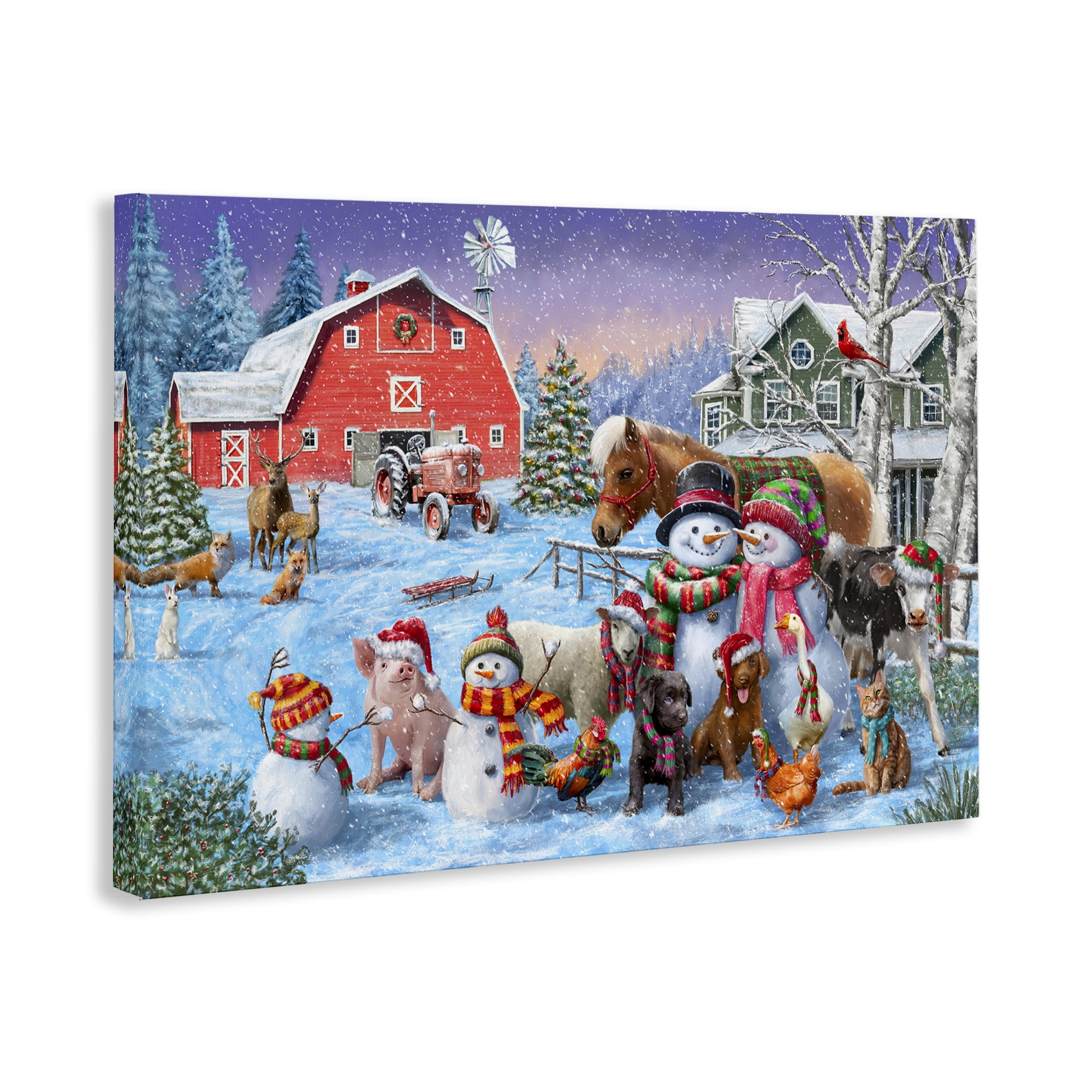 Stupell Industries Snowman & Dogs Family Holiday Painting Gallery Wrapped Canvas Art Prints Wall Art, 36 x 24