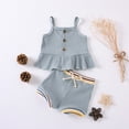 thumbnail image 2 of IROINNID Infant Girls Solid Suspenders Dress Tops Stripe Shorts Outfits, 2 of 4