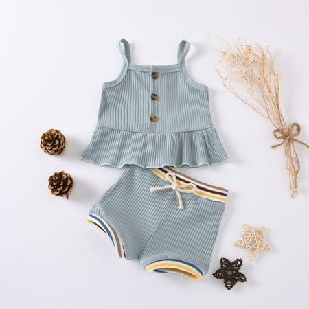 

TOWED22 Girls Clothes Outfits Baby Girls Sunflower Romper Ruffle Bodysuit Jumpsuit Overalls Headband Summer Outfits Light Blue