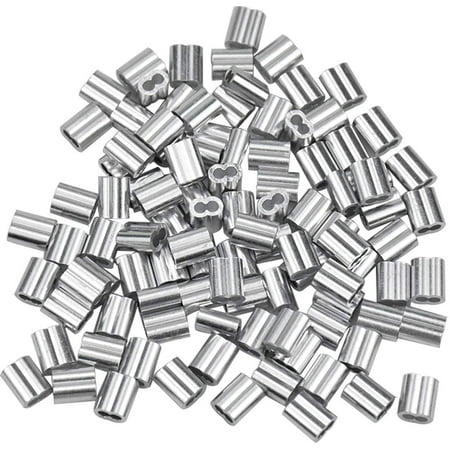 

200 pieces aluminum sleeve clip aluminum wire rope clip double hole wire rope clip 2 mm aluminum crimp loop for wire rope and cable (silver)