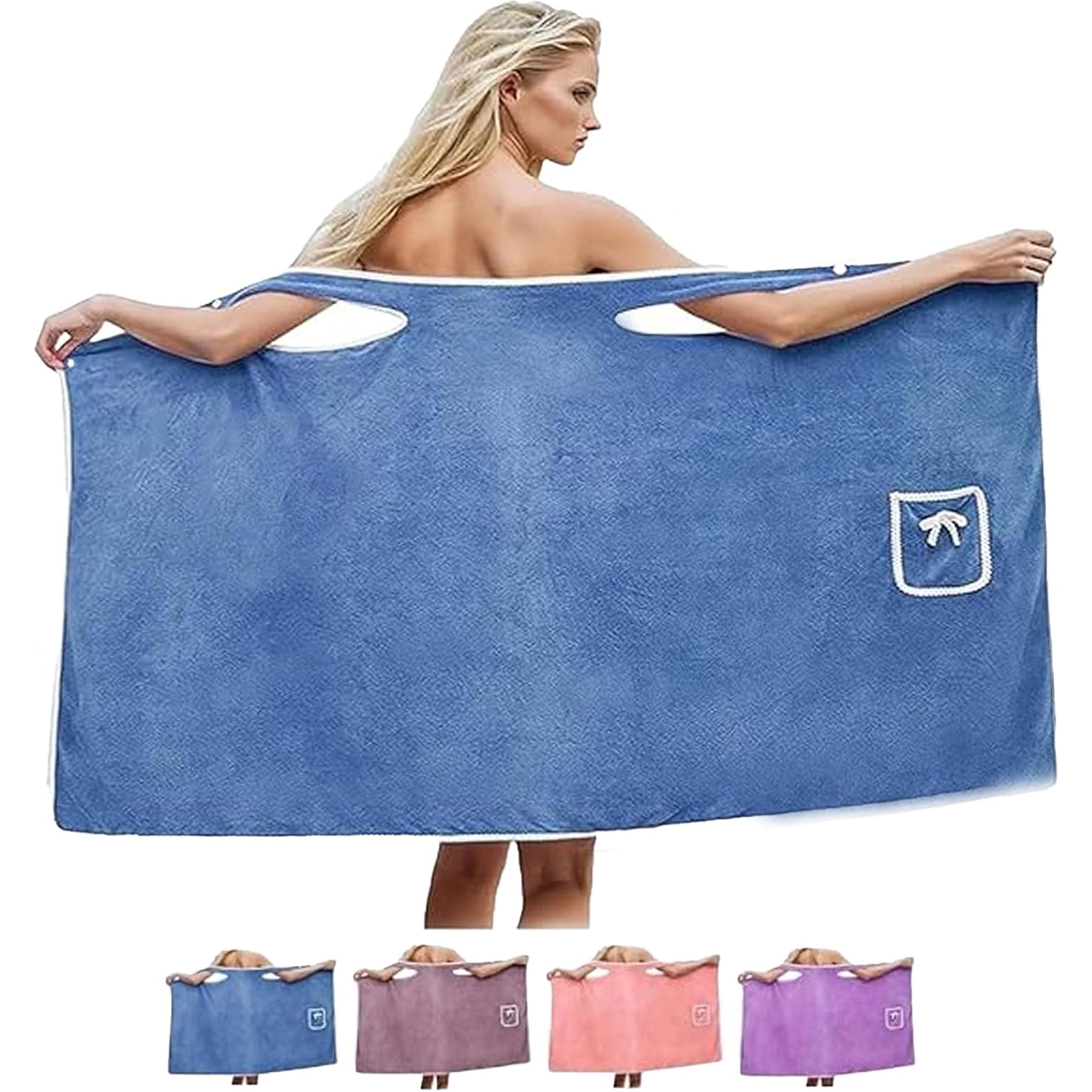 Plus Size Wearable Bath Towel with Straps, Absorbent Women's Shower Wrap Skirt 2-Button Design, Soft Spa Bathrobe Body Wrap for Gym Dorm Sauna, Quick Dry Elastic Bathing Dress Cover Up
