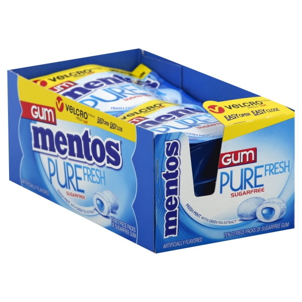 Mentos Pure Fresh Sugar-Free Chewing Gum with Xylitol, Fresh Mint, 12 ...