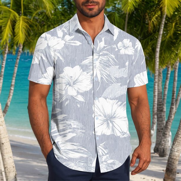 Blusa y camisa de manga corta con cuello vuelto para hombre, informal, a la moda, con estampado de bolsillo y botones, de poliéster.