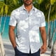 thumbnail image 1 of Blusa y camisa de manga corta con cuello vuelto para hombre, informal, a la moda, con estampado de bolsillo y botones, de poliéster., 1 of 6