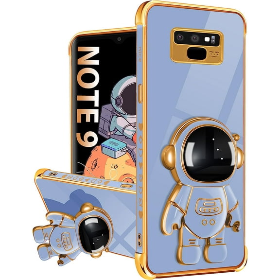 For Galaxy Note 9 Case, Cute Heart Pattern 6D Gold Plating Astronaut Hidden Stand Cases for Samsung Galaxy Note 9 Case 6.4 Inch Dark Blue