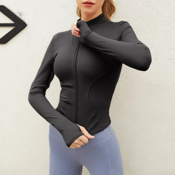 SOISOU Women Tight Sport Yoga Coat Zip Long Sleeve Fitness Gym Cycling Women's Spring Jacket Running Workout Clothes Activewear