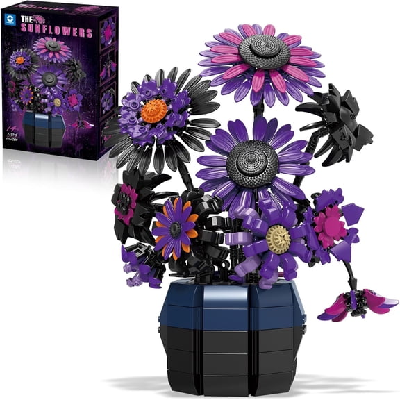 BrixVibe Sunflowers Building Blocks Set with Vase Van Gogh Compatible with Lego Flowers Botanical Collection Purple for Adults 1009pcs
