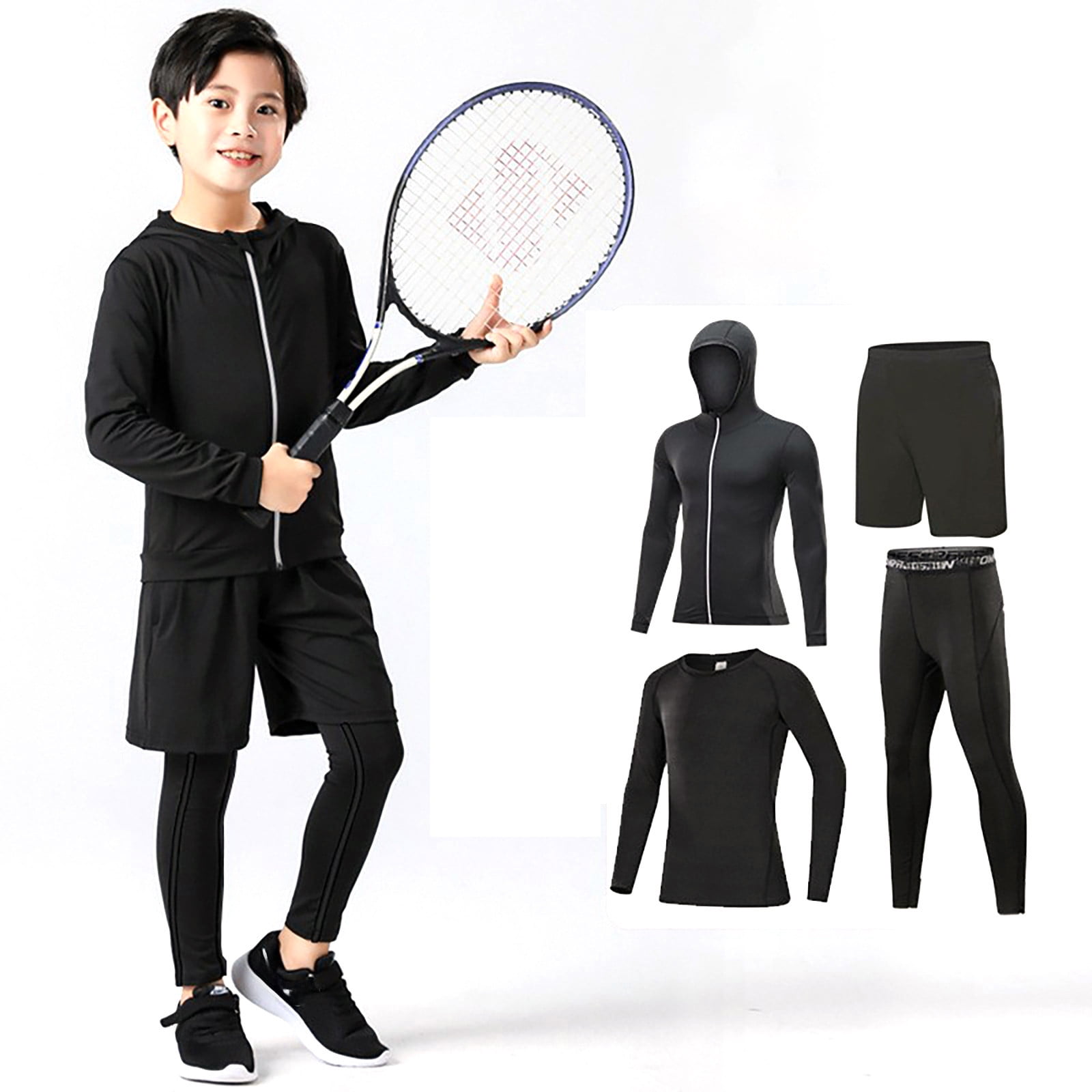 XIYON Boys Clothes Girls Base Layer Athletic Compression Leggings And Shirts Thermal Underwear Set Running Pants Tights Casual Clothes For Kids
