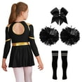 thumbnail image 2 of MSemis Tenues d'Uniforme de Cheerleading pour Filles Robe de Danse à Épaules Dénudées avec Nœud Papillon Couvre-Chef Fleurs à la Main Chaussettes Rayées Noir&Blanc Taille 16, 2 of 6