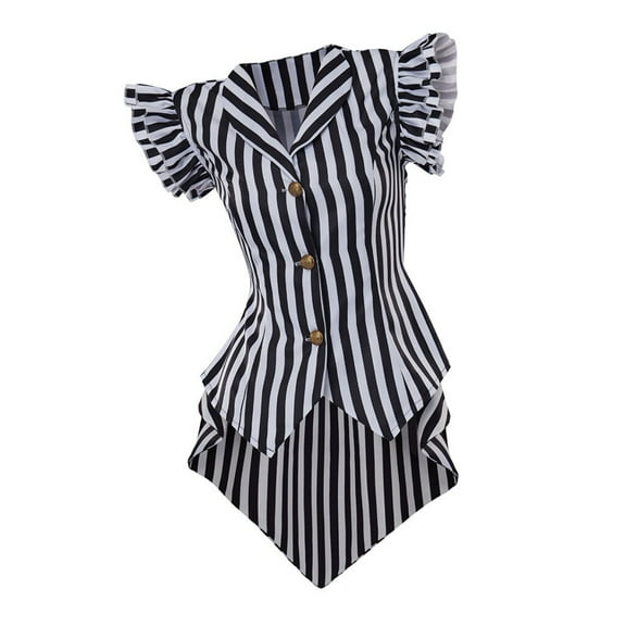 Women's Steampunk Blouse with Short Sleeves Gothic Victorian Striped Tail Shirt