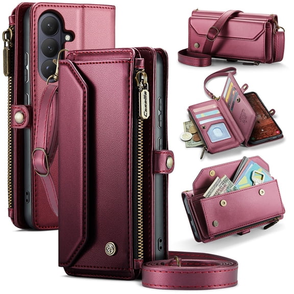 CaseMe Leather for Samsung Galaxy S26  5G Case Wallet【RFID Blocking】with 10-Card Holder Zipper Bills Slot, Soft PU Leather Magnetic Shoulder Wrist Strap for Samsung Galaxy S26  5G Wallet Case Women