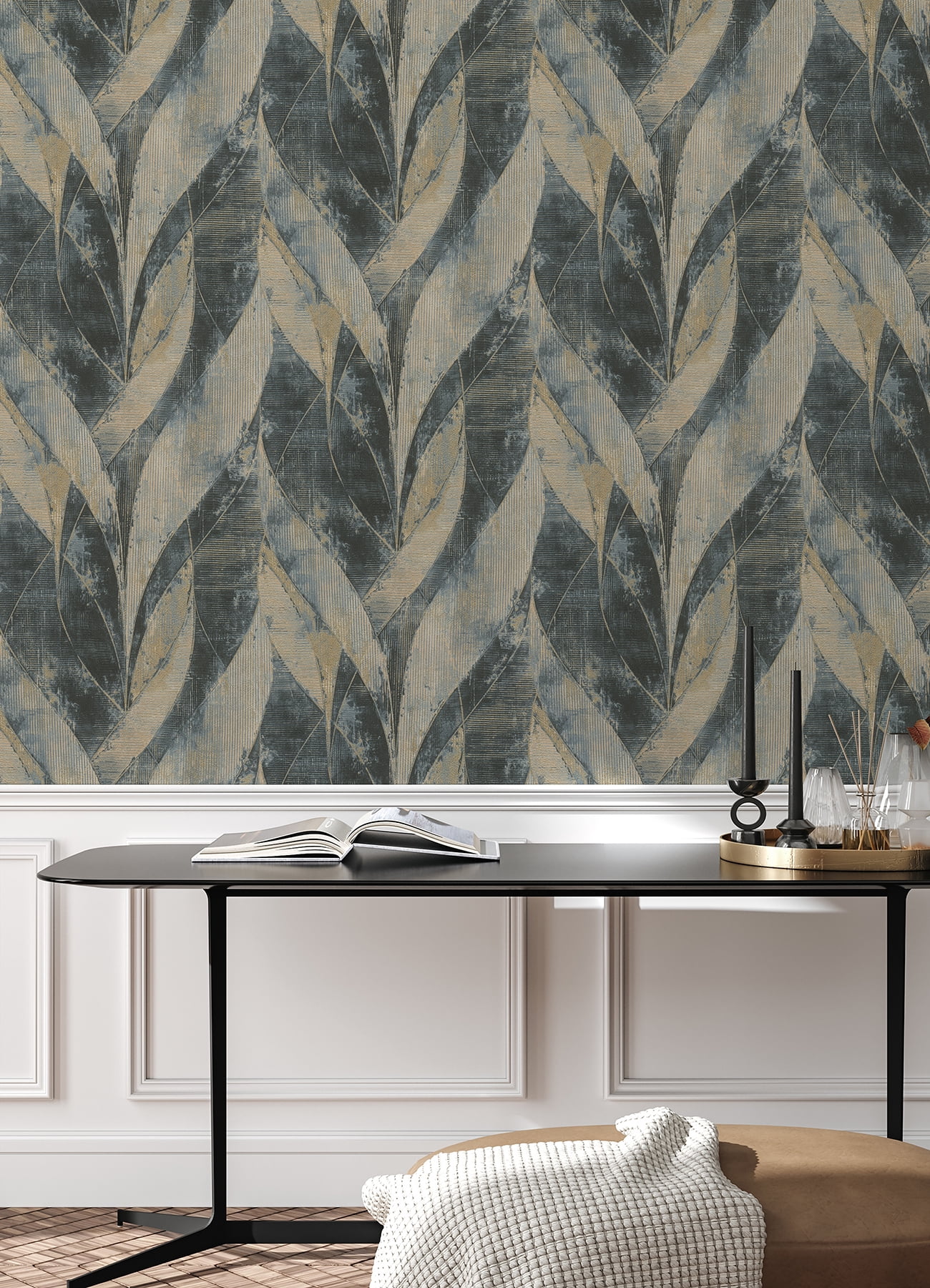 Advantage Blake Denim Leaf Wallpaper