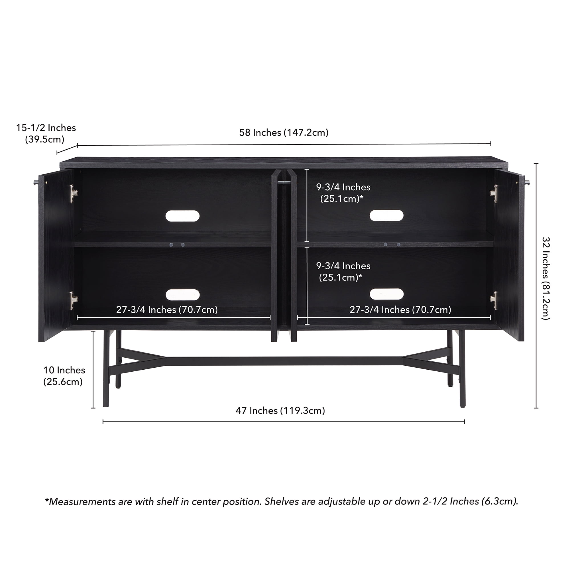 Evelyn&Zoe Richmond 58" Wide Rectangular Buffet Table, Black Grain