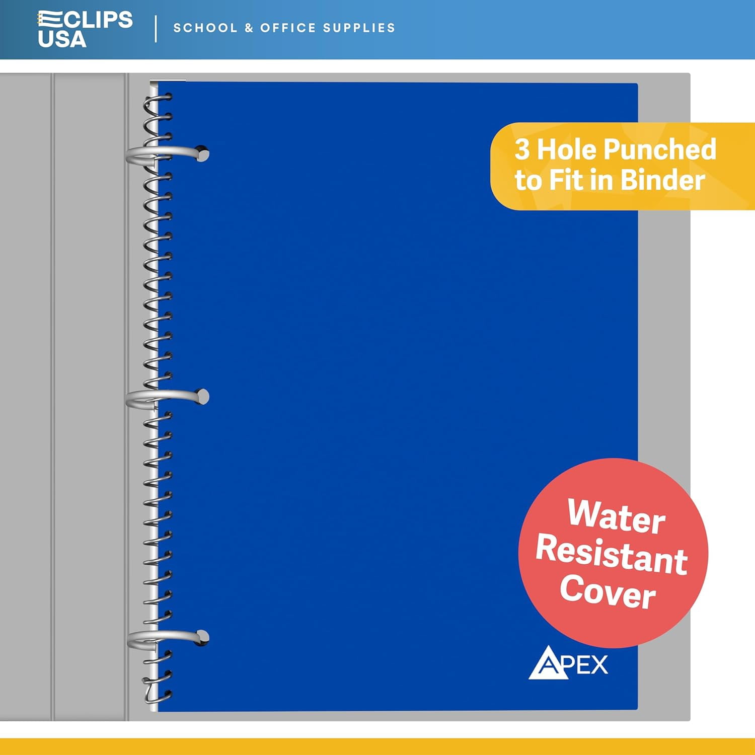 E-Clips USA 80-Sheet College-Ruled Spiral Notebook with 2-Pocket Divider, 12-Pack