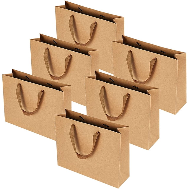 Paquete de 10 bolsas de papel con asas de 28 x 40 x 12 cm (11 x 15,7 x 4,7 pulgadas). Bolsas de papel kraft marrón para compras, fiestas y tiendas.