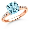 thumbnail image 2 of Gem Stone King 10K Rose Gold Sky Blue Topaz and White Lab Grown Diamond Engagement Ring for Women (3.00 Cttw, Cushion Cut 8MM, Gemstone November Birthstone, Available in Size 5, 6, 7, 8, 9), 2 of 4