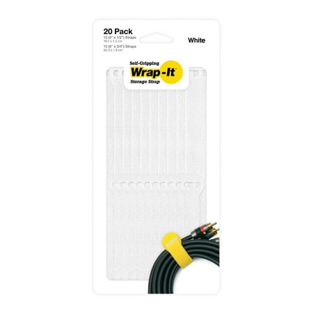 Wrap-It Storage - Self-Gripping Cable Ties (20-Pack) Reusable Hook and Loop Cord Organizer Cable Tie for Cord Management and Organization - Black