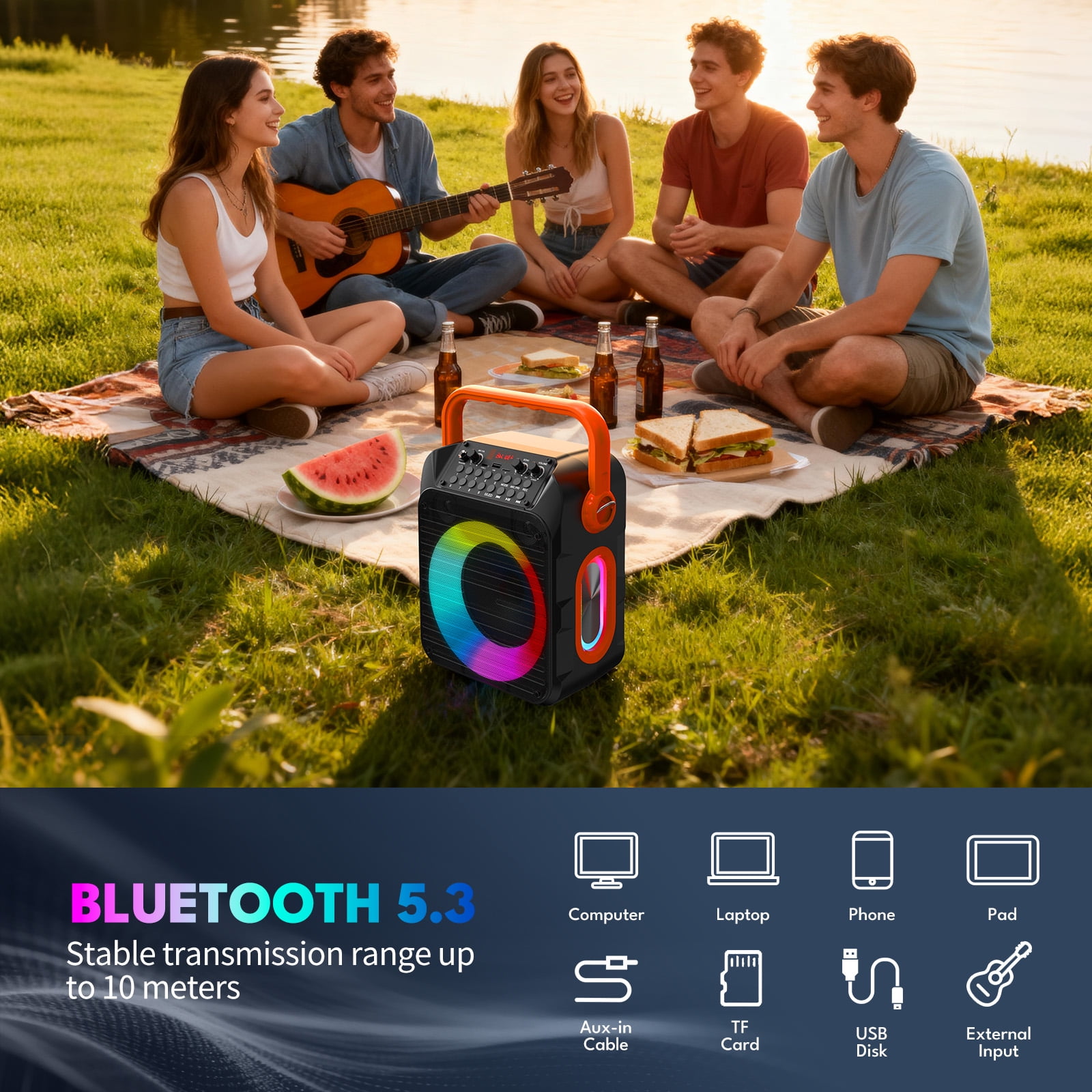 Dammyty Karaoke Machine for Adults Kids, Karaoke Speaker with 2 Microphone, Portable Bluetooth Speaker with DJ Lights for Partyth Speaker for Outdoor Party