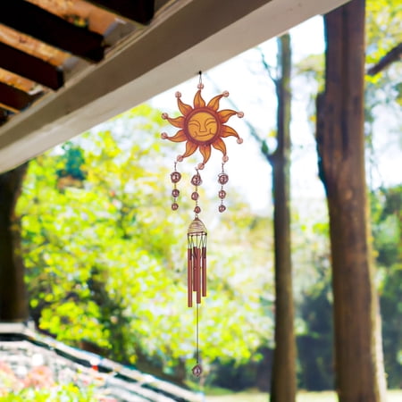 ICE ARMOR 31" Long Wind Chime Copper & Gem Sun Face Hanging Wind Chime