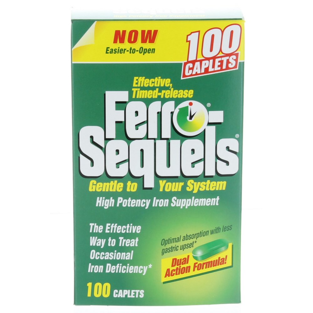 100 Count Ferro Sequels Iron Supplements Timed ReleasedCaplets