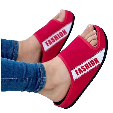 

Summer Fabric Flat Sandals Women s Fashion Casual Comfy Outdoor Peep Toe Letter Color Block Platform Slippers