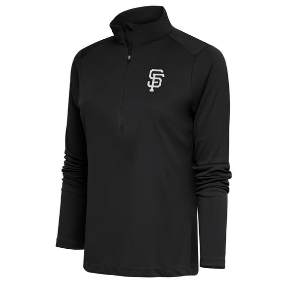 Women's Antigua  Gray San Francisco Giants Brushed Metallic Tribute Half-Zip Pullover Top